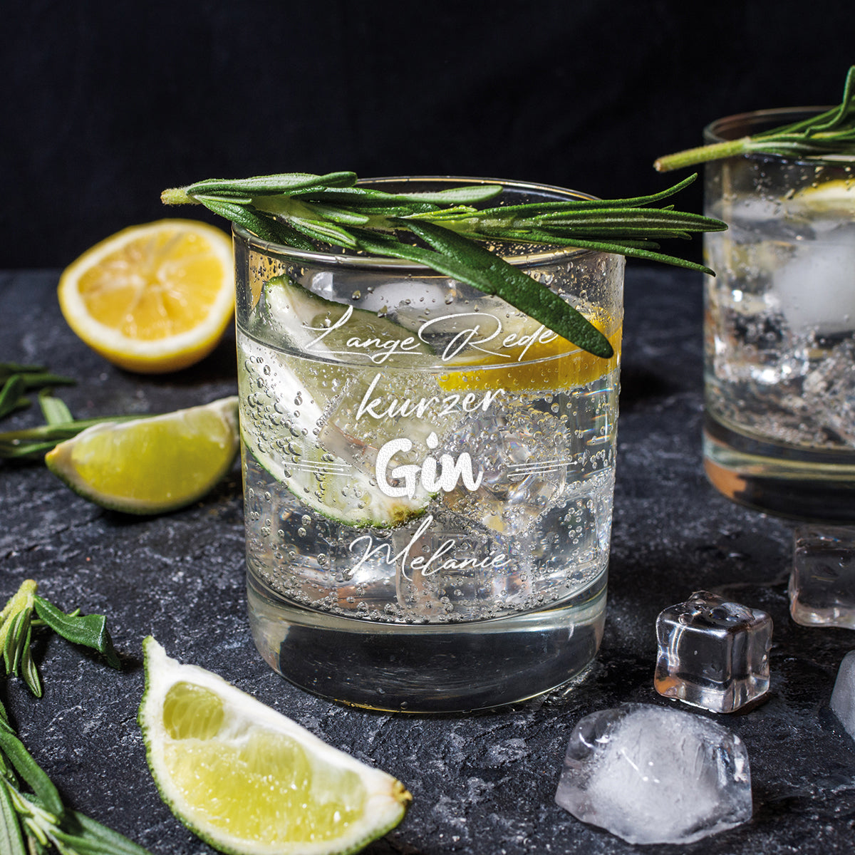 Gin Tonic Cocktailglas 320 ml mit Gravur "Lange Rede kurzer Gin"
