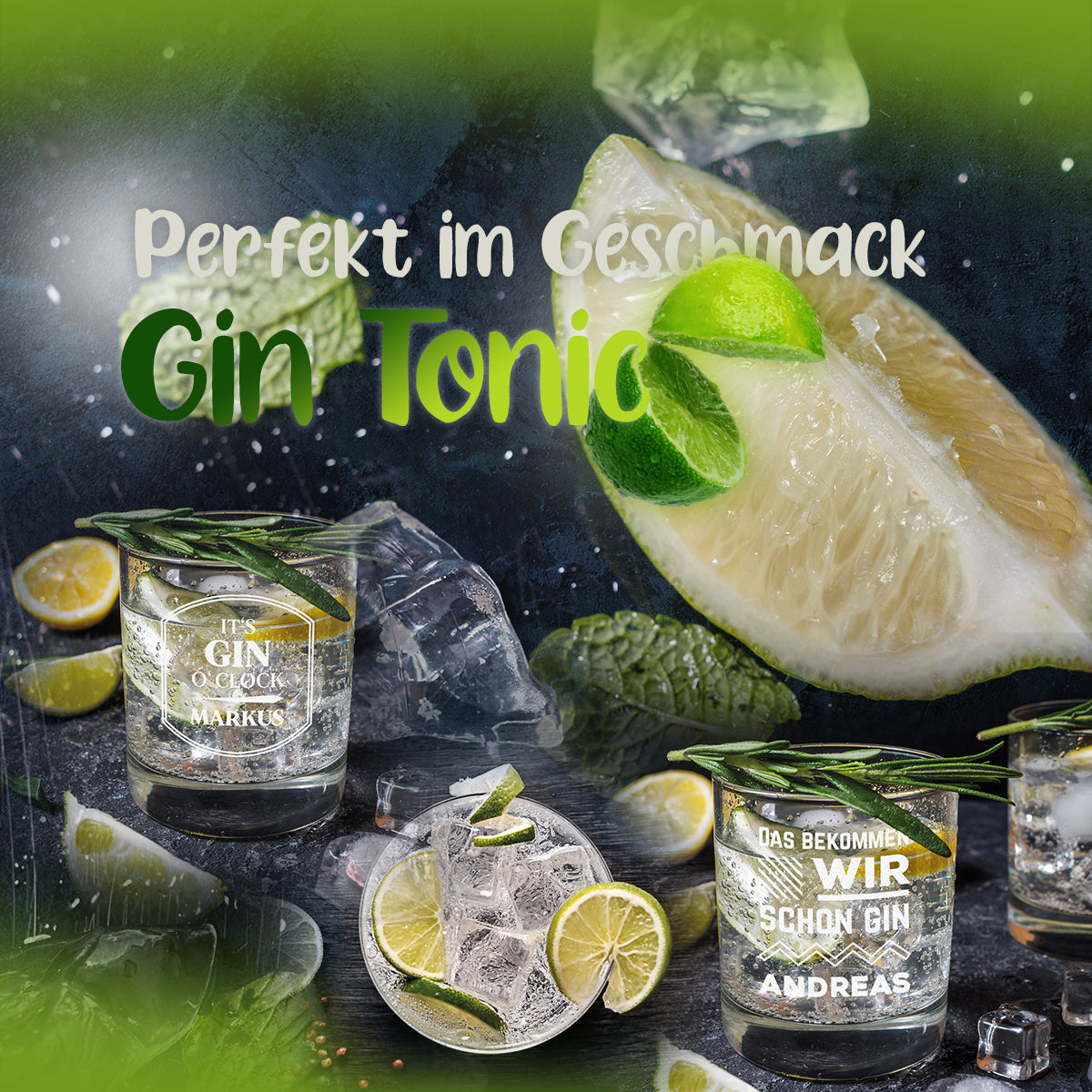 Gin Glas 320 ml mit personalisierter Gravur - Motiv "It's Gin o'clock"