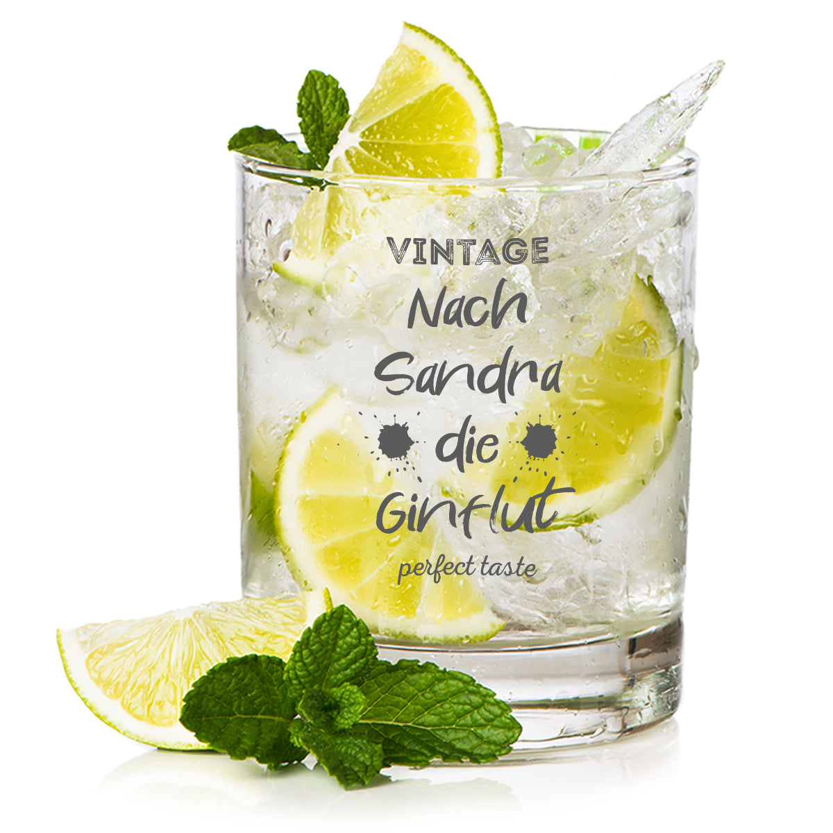 Trinkglas 320 ml für Gin Tonic mit Gravur - Motiv "Nach Dir die Ginflut"