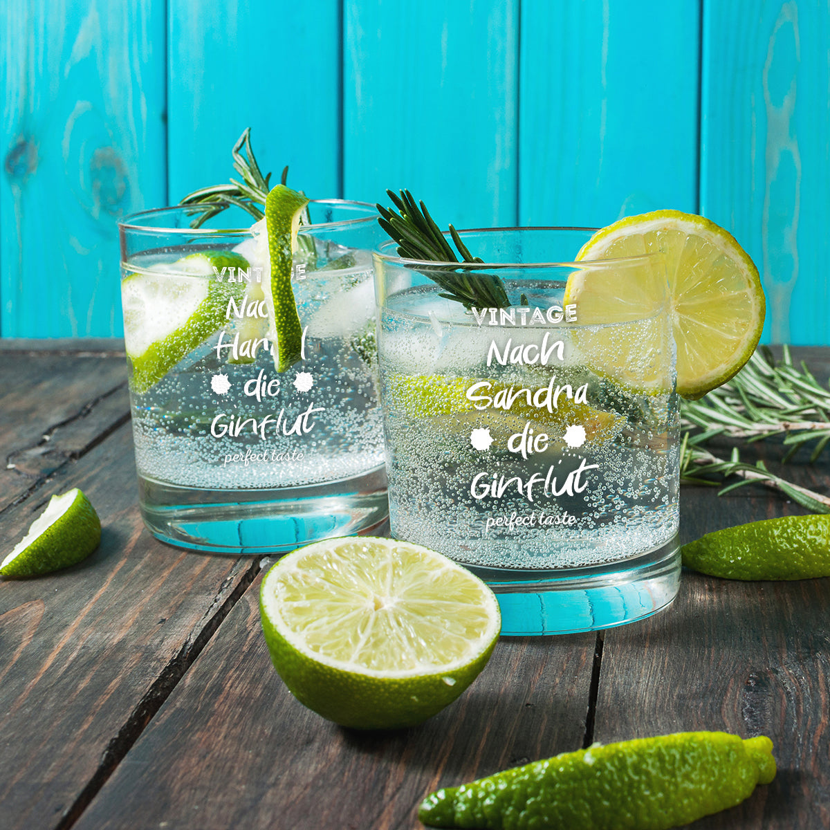 Trinkglas 320 ml für Gin Tonic mit Gravur - Motiv "Nach Dir die Ginflut"