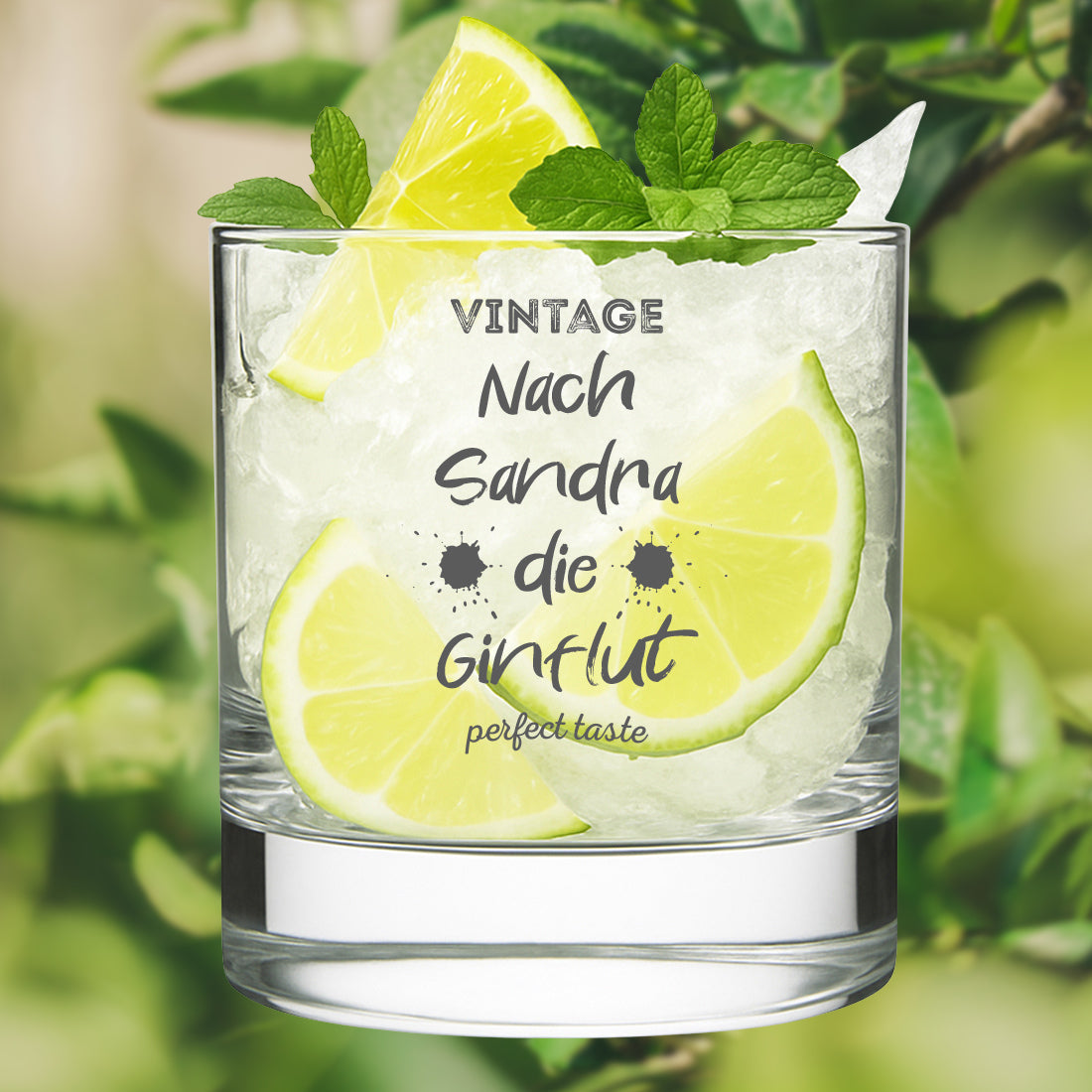 Trinkglas 320 ml für Gin Tonic mit Gravur - Motiv "Nach Dir die Ginflut"