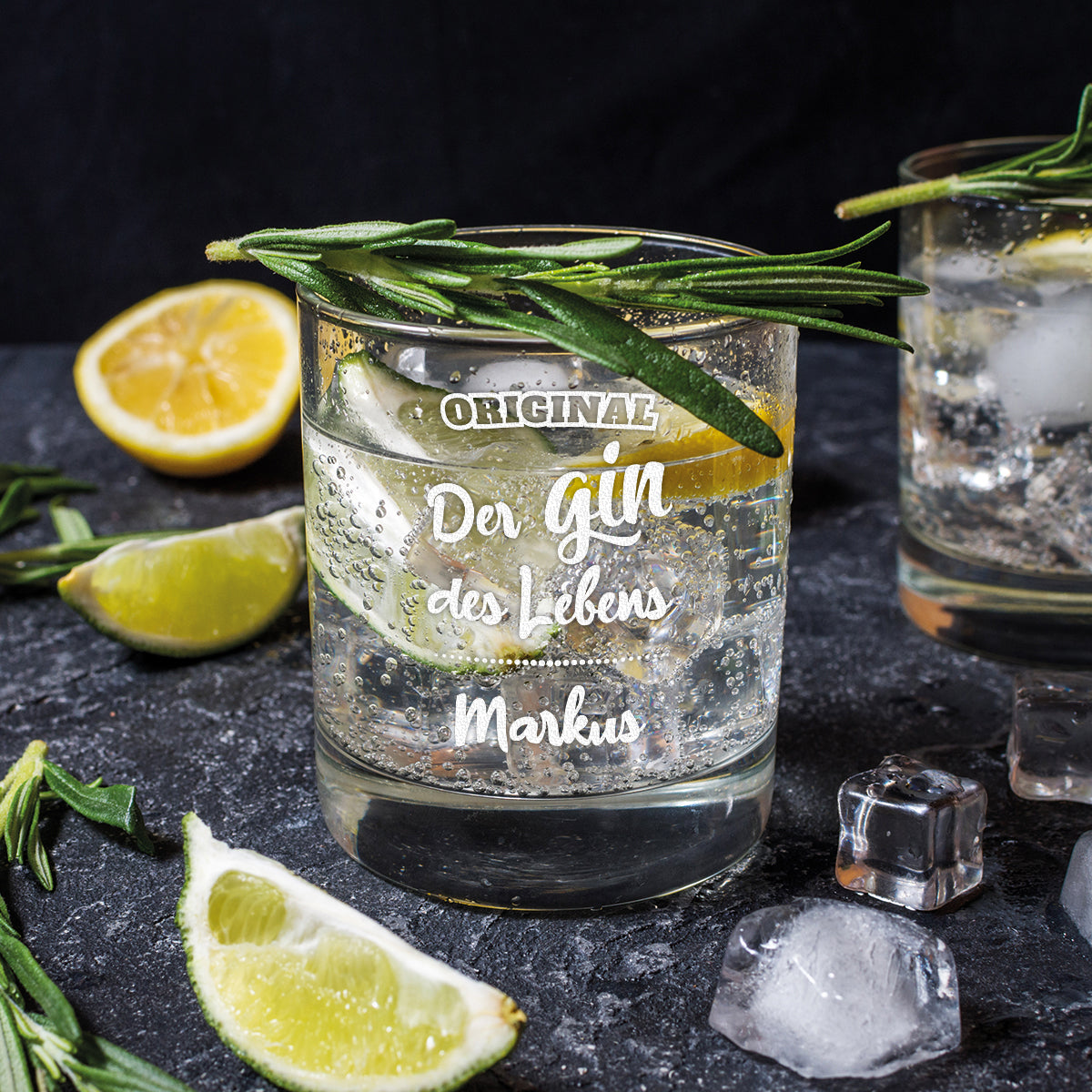 Elegantes Gin Glas 320 ml Tumbler mit Gravur - Der Gin des Lebens