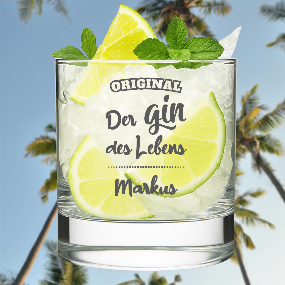 Elegantes Gin Glas 320 ml Tumbler mit Gravur - Der Gin des Lebens
