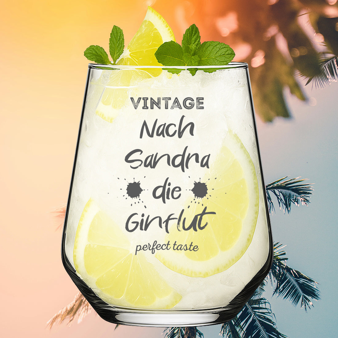 Gin Trinkglas klein 425 ml mit Gravur - Motiv "Nach mir die Ginflut"