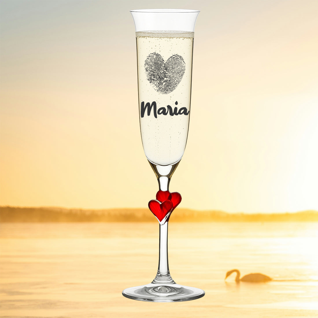 Sektglas 175 ml rote Herzen mit Gravur - Motiv Herz-Fingerabdruck