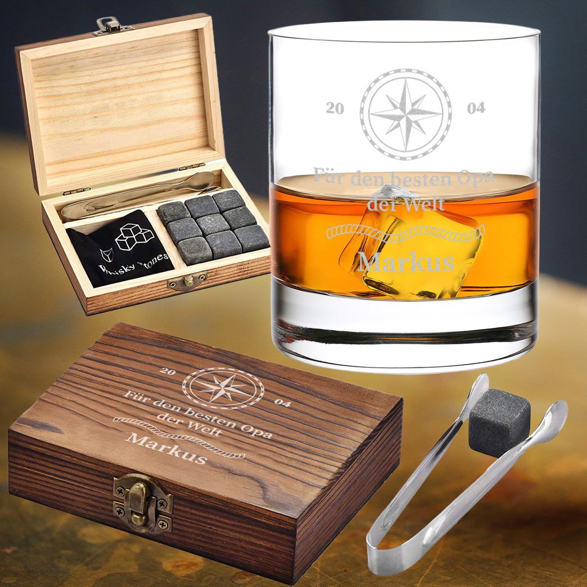 Whisky Steine Set 5-teilig mit Gravur für Opa