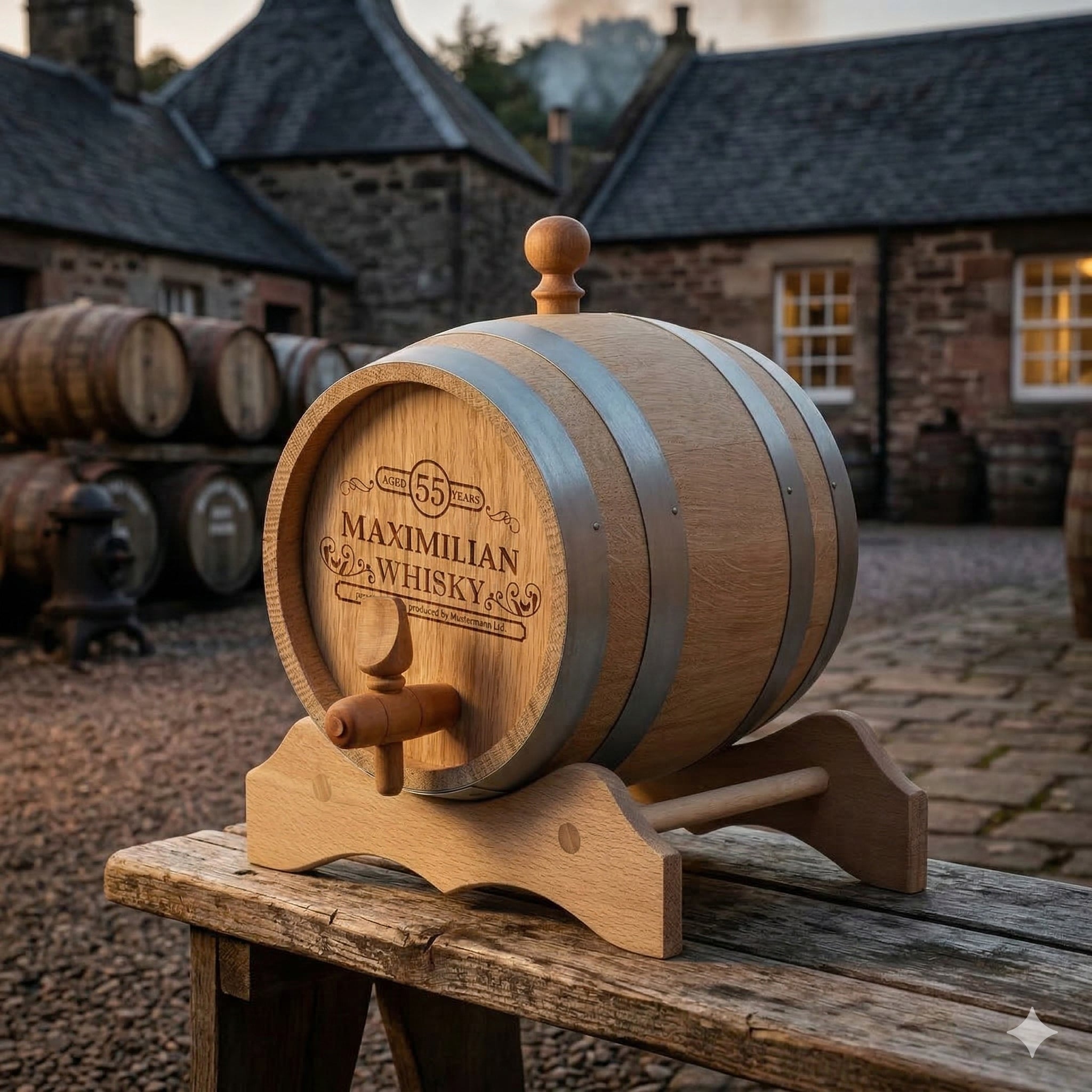 Whiskyfass aus Echtholz mit personalisierter Gravur - Motiv Jubiläum