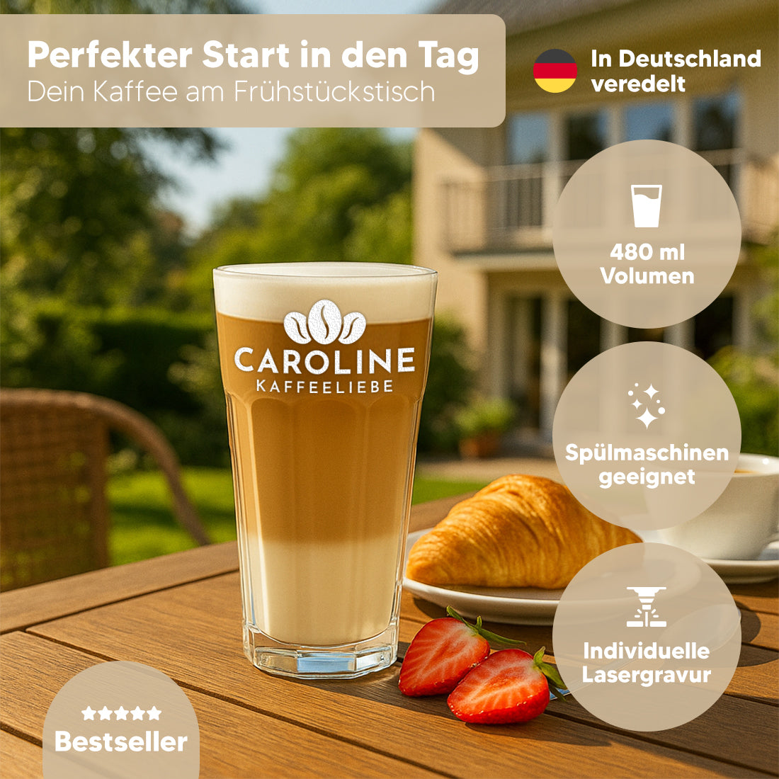Kaffeeglas 480 ml mit personalisierter Gravur