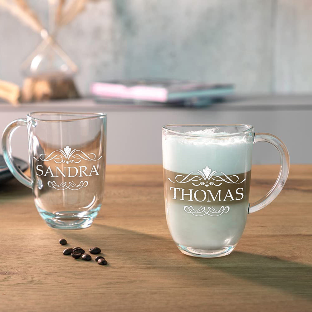 Glasbecher 380 ml für Kaffee & Tee mit Gravur - individuell personalisiert