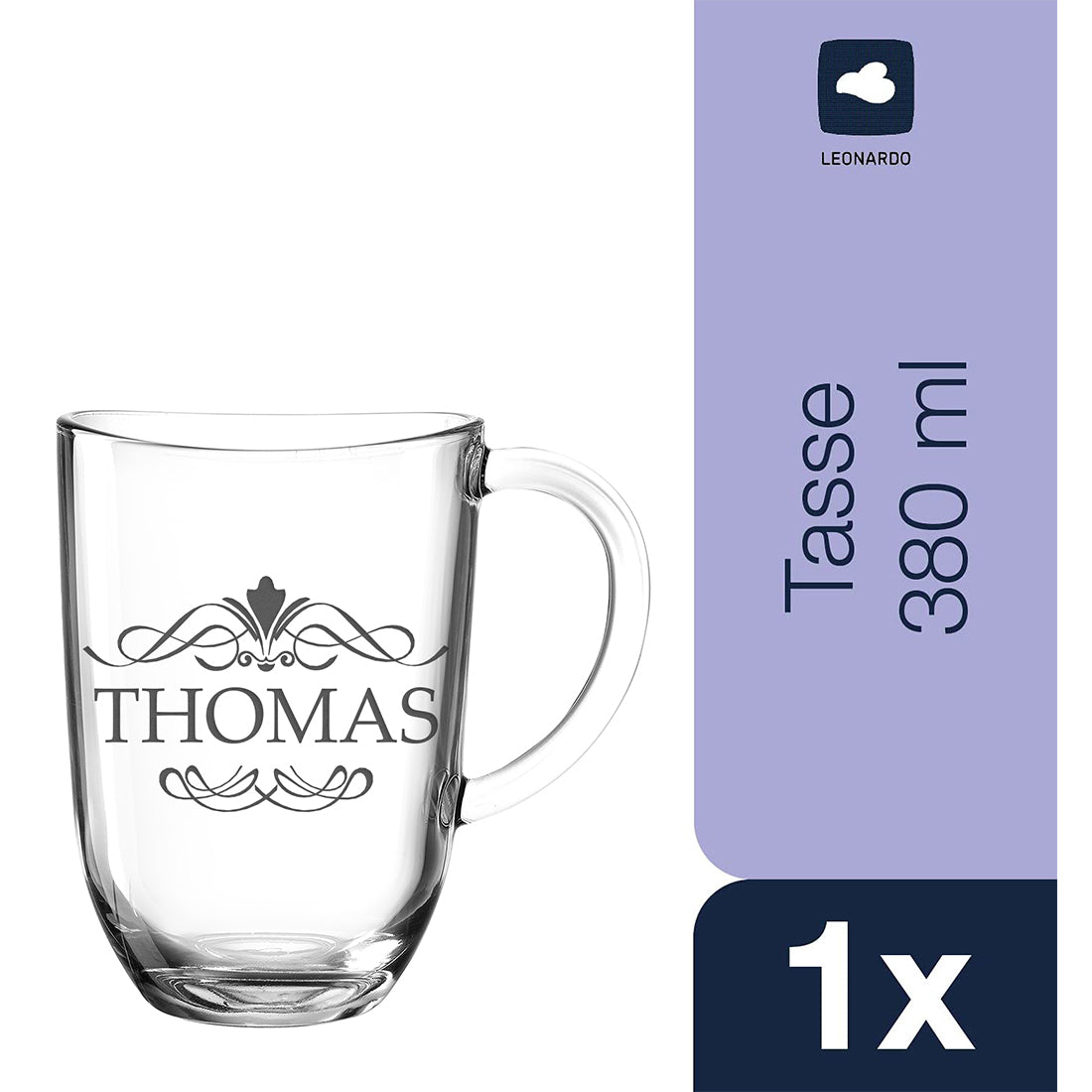 Glasbecher 380 ml für Kaffee & Tee mit Gravur - individuell personalisiert