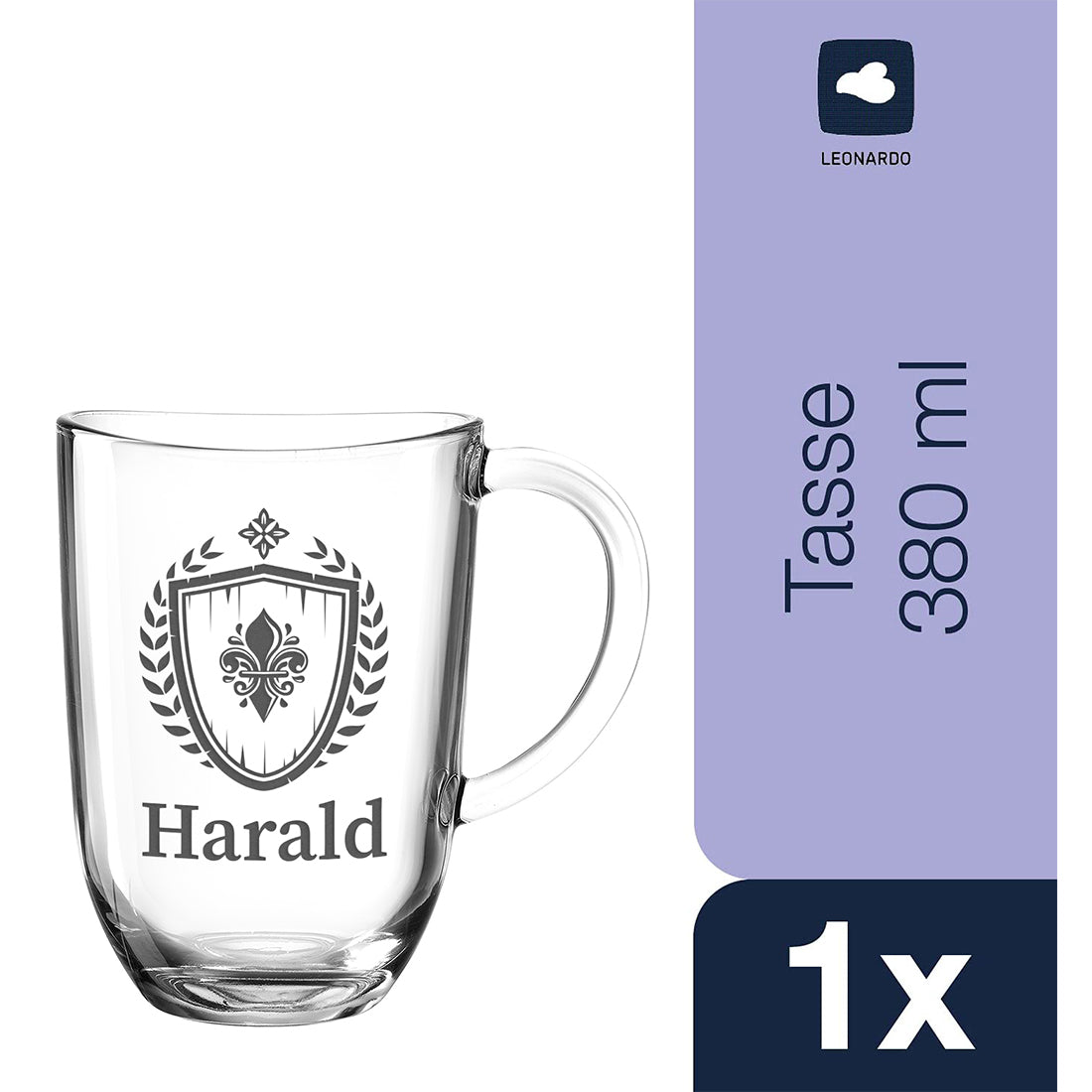 Trinkglas 380 ml für Kaffee & Tee mit Gravur - Motiv Fleur-de-lis