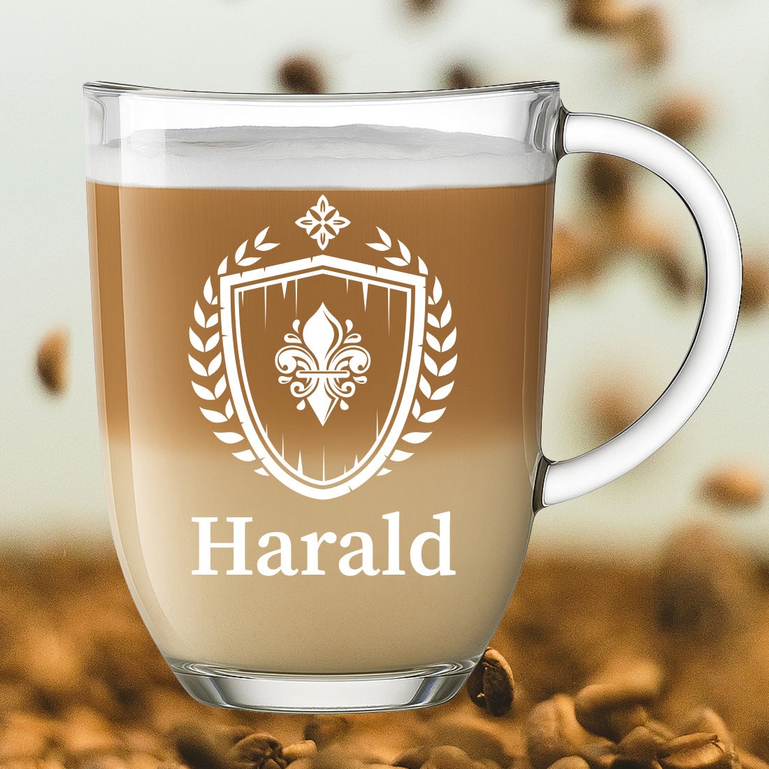 Trinkglas 380 ml für Kaffee & Tee mit Gravur - Motiv Fleur-de-lis