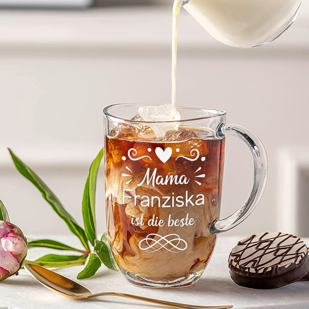 Kaffee Glasbecher 380 ml mit Gravur "Mama ist die beste"