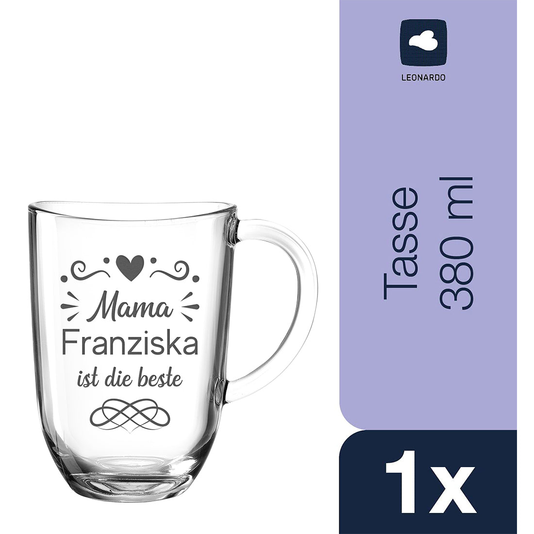 Kaffee Glasbecher 380 ml mit Gravur "Mama ist die beste"