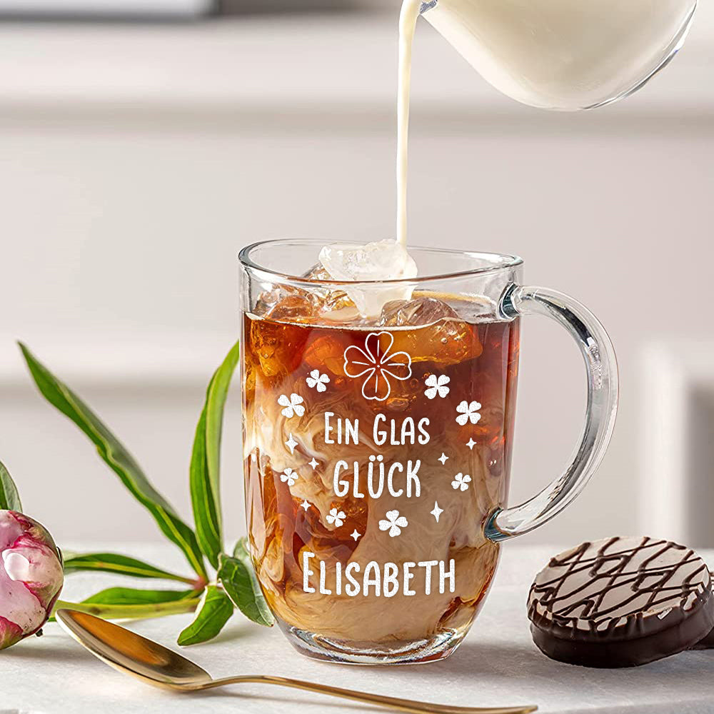 Kaffeeglas Becher 380 ml mit Gravur "Ein Glas Glück"