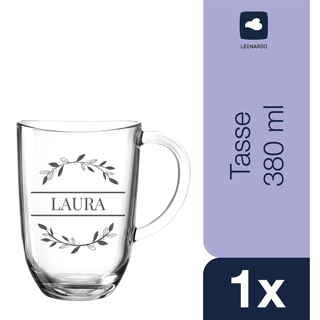 Kaffee Glasbecher 380 ml mit personalisierter Gravur - Motiv Blumenkreis