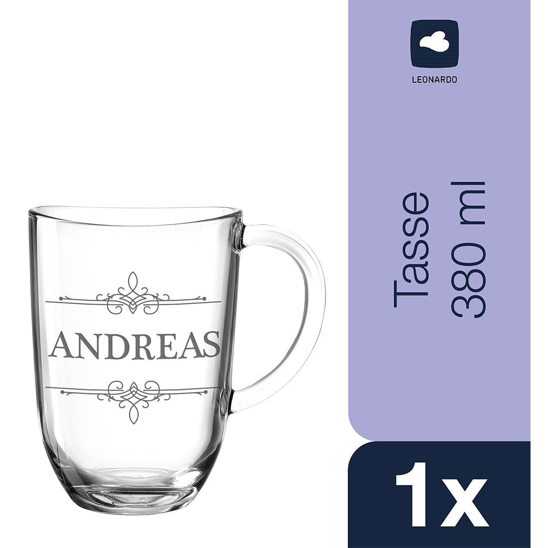 Kaffeetasse aus Glas 380 ml mit Gravur - Motiv Ornament