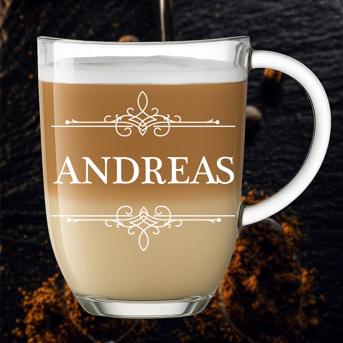 Kaffeetasse aus Glas 380 ml mit Gravur - Motiv Ornament