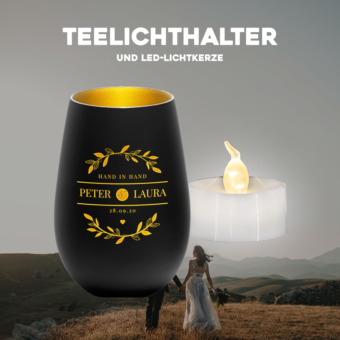 Teelichthalter in Schwarz aus Kristallglas