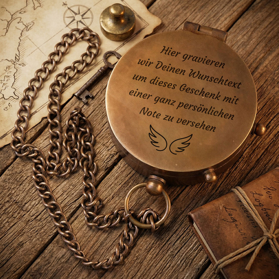 Personalisierter Kompass als Erinnerungsgeschenk mit Kette und Gravur