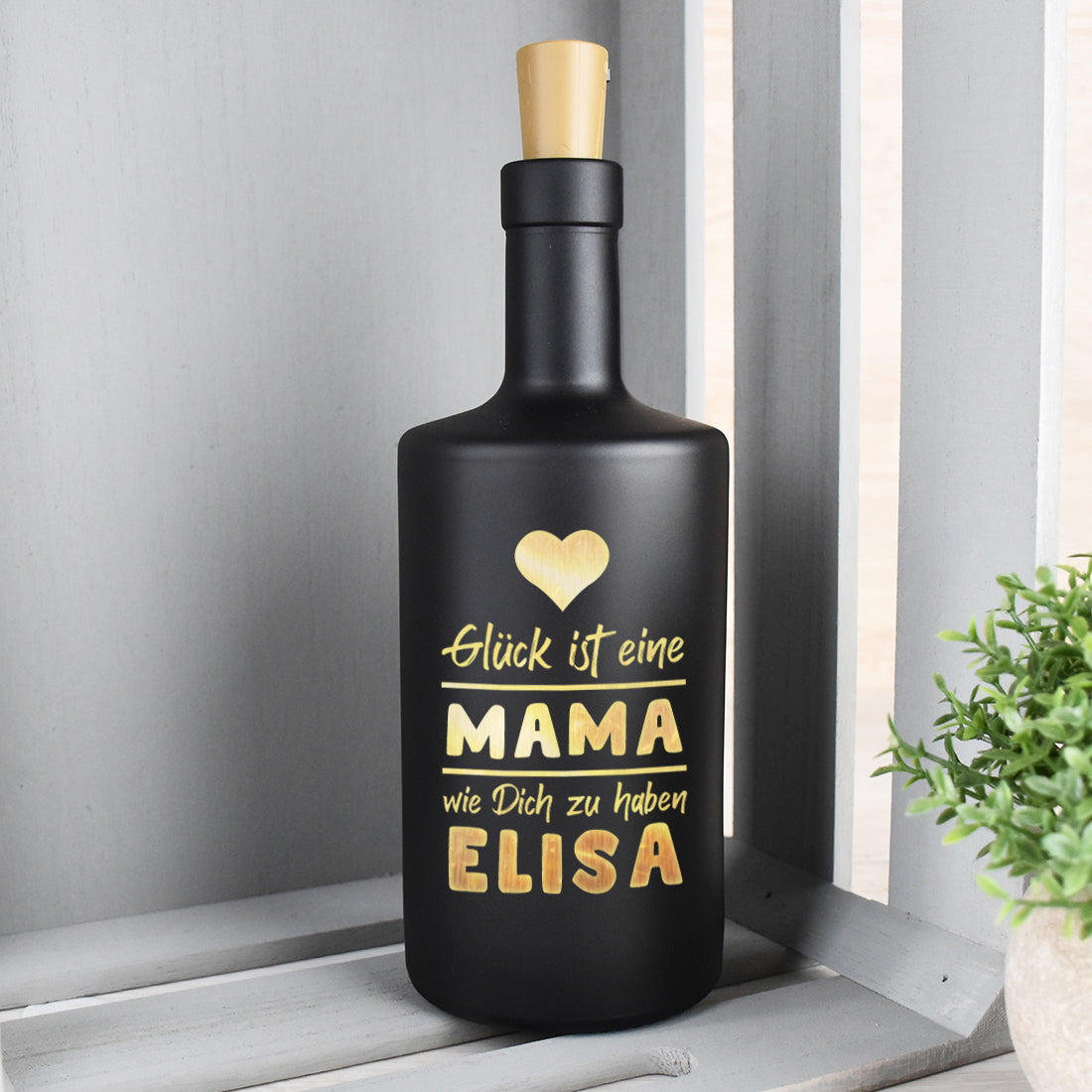 LED-Leuchtflasche in Schwarz für Mama mit Gravur