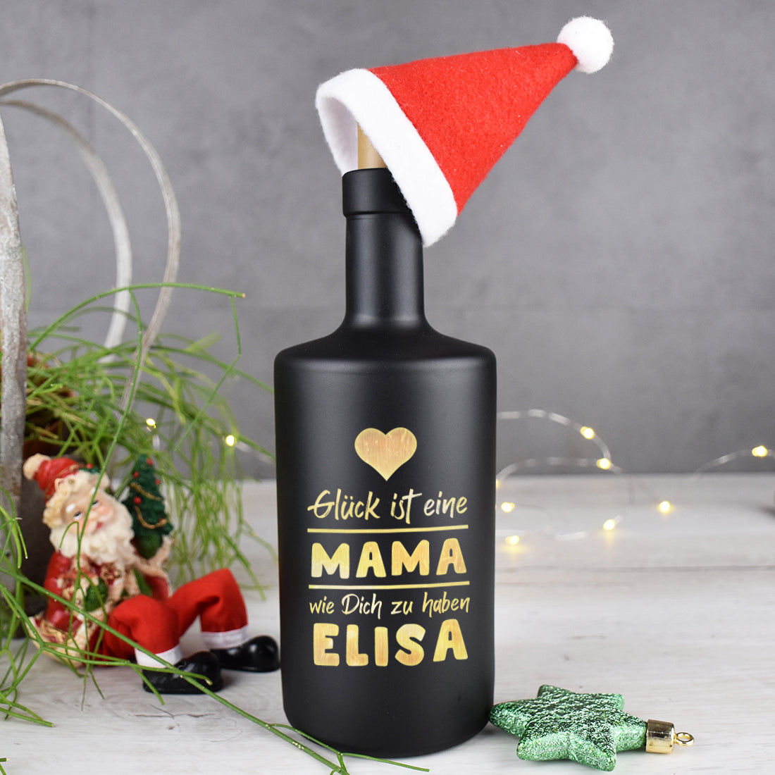 LED-Leuchtflasche in Schwarz für Mama mit Gravur