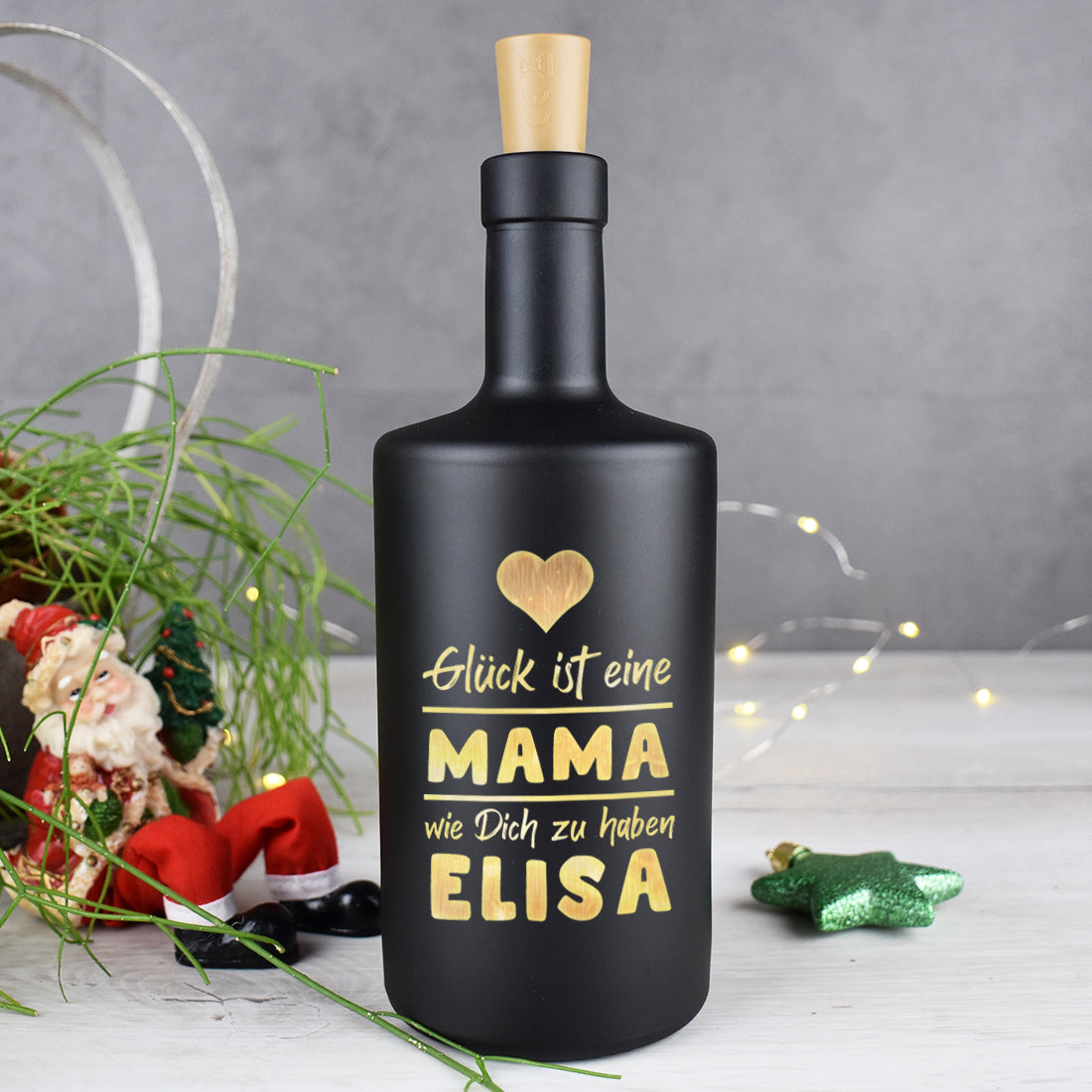 LED-Leuchtflasche in Schwarz für Mama mit Gravur