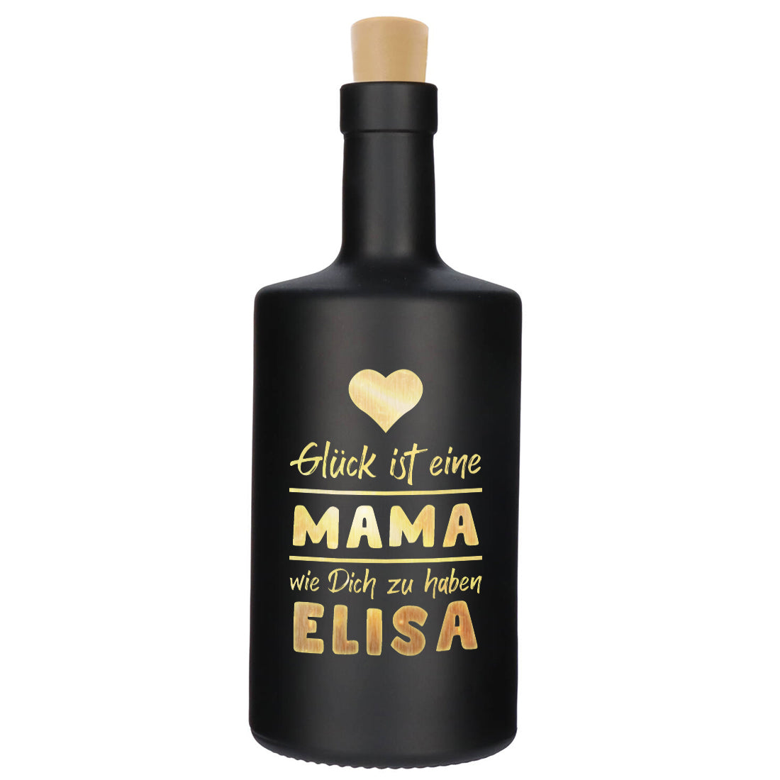 LED-Leuchtflasche in Schwarz für Mama mit Gravur