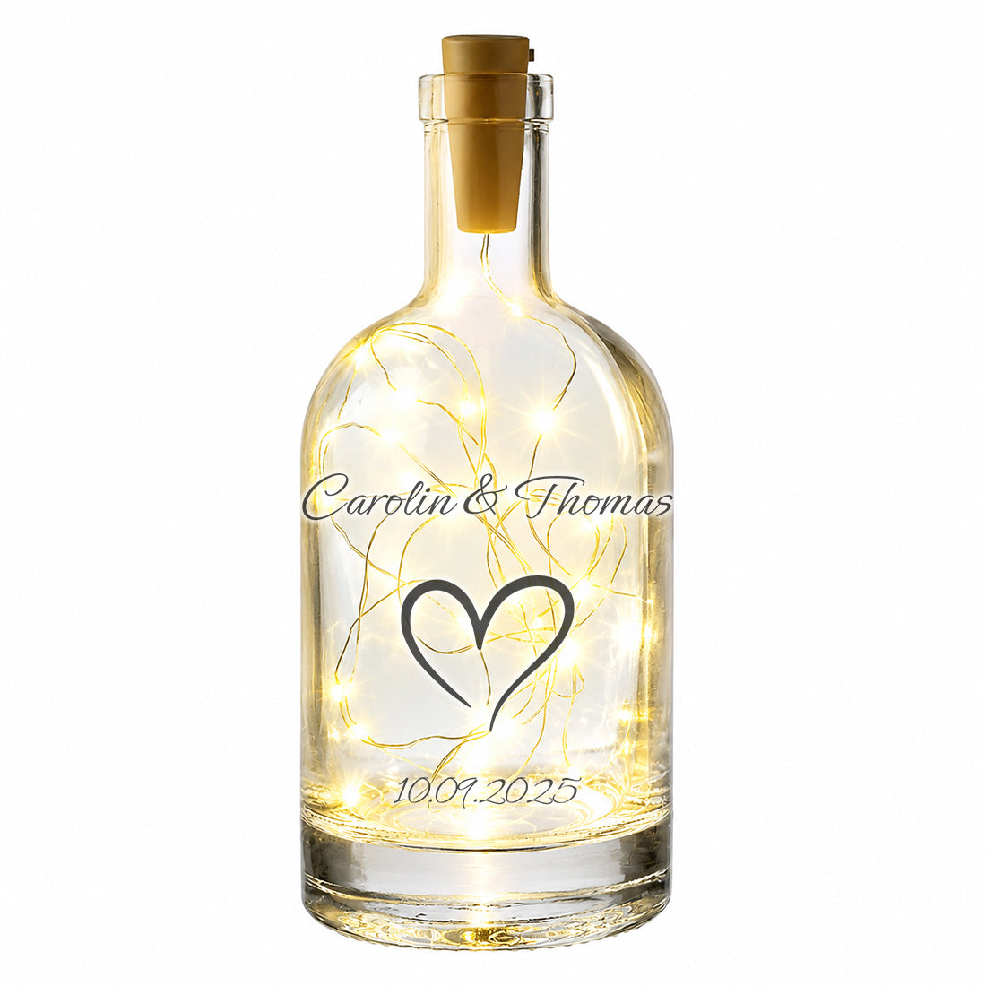 Personalisierte Leuchtflasche mit einfachem klassischen Herz-Design