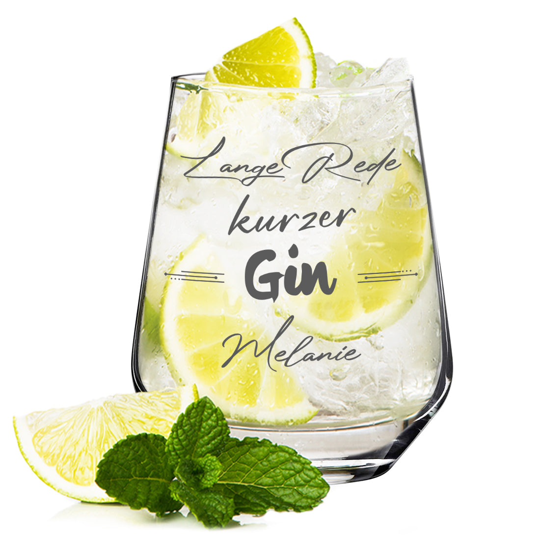 Personalisiertes Gin Glas 425 ml mit Gravur "Lange Rede kurzer Gin"