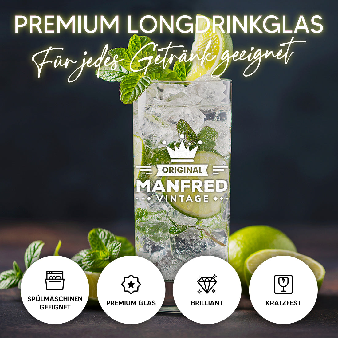 Trinkglas 485 ml für Cocktails & Drinks mit personalisierter Gravur