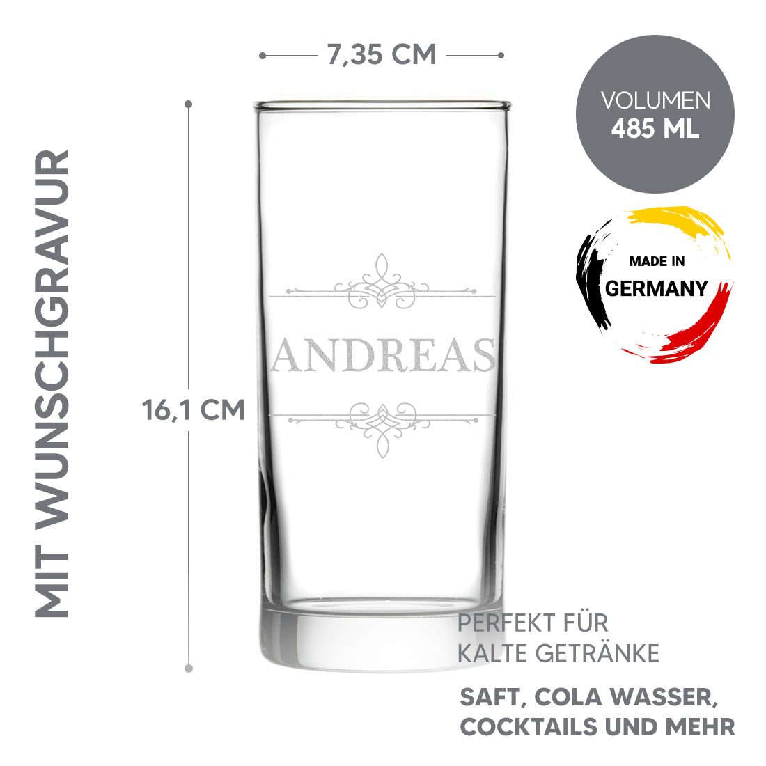 Longdrink Trinkglas 485 ml mit Gravur - Motiv Ornament