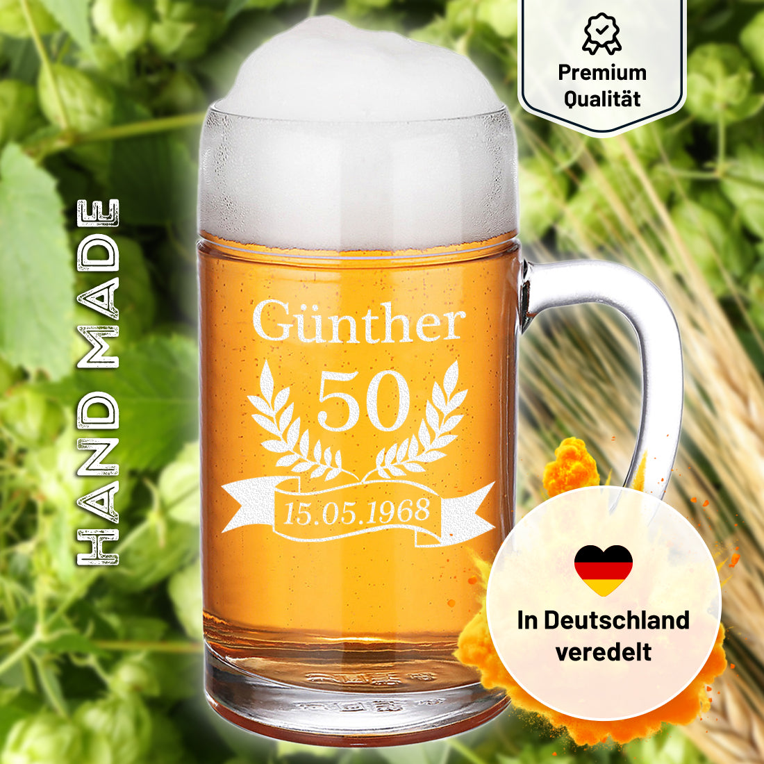 Maßkrug 1 Liter mit Gravur personalisiert - ideal als Geburtstagsgeschenk