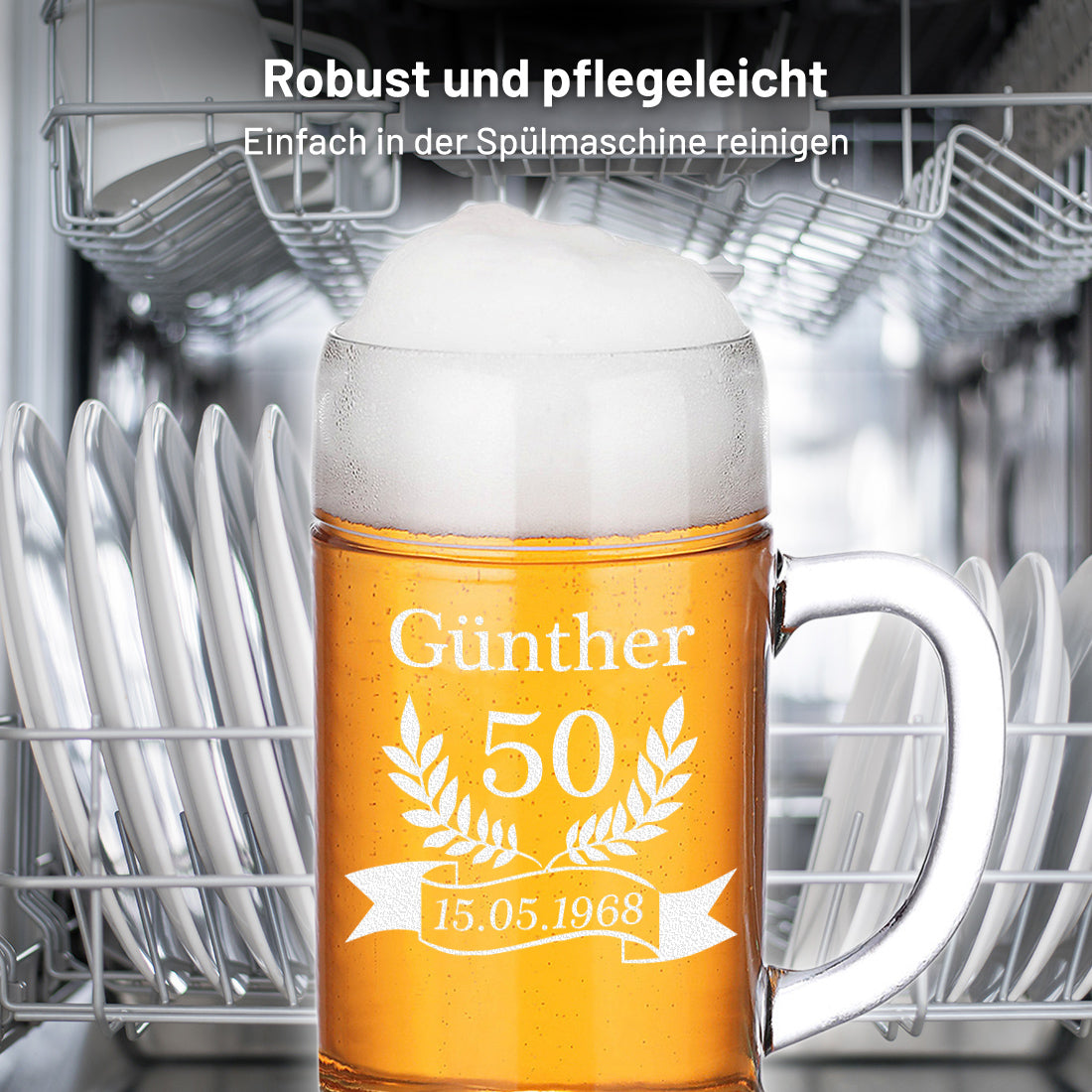 Maßkrug 1 Liter mit Gravur personalisiert - ideal als Geburtstagsgeschenk