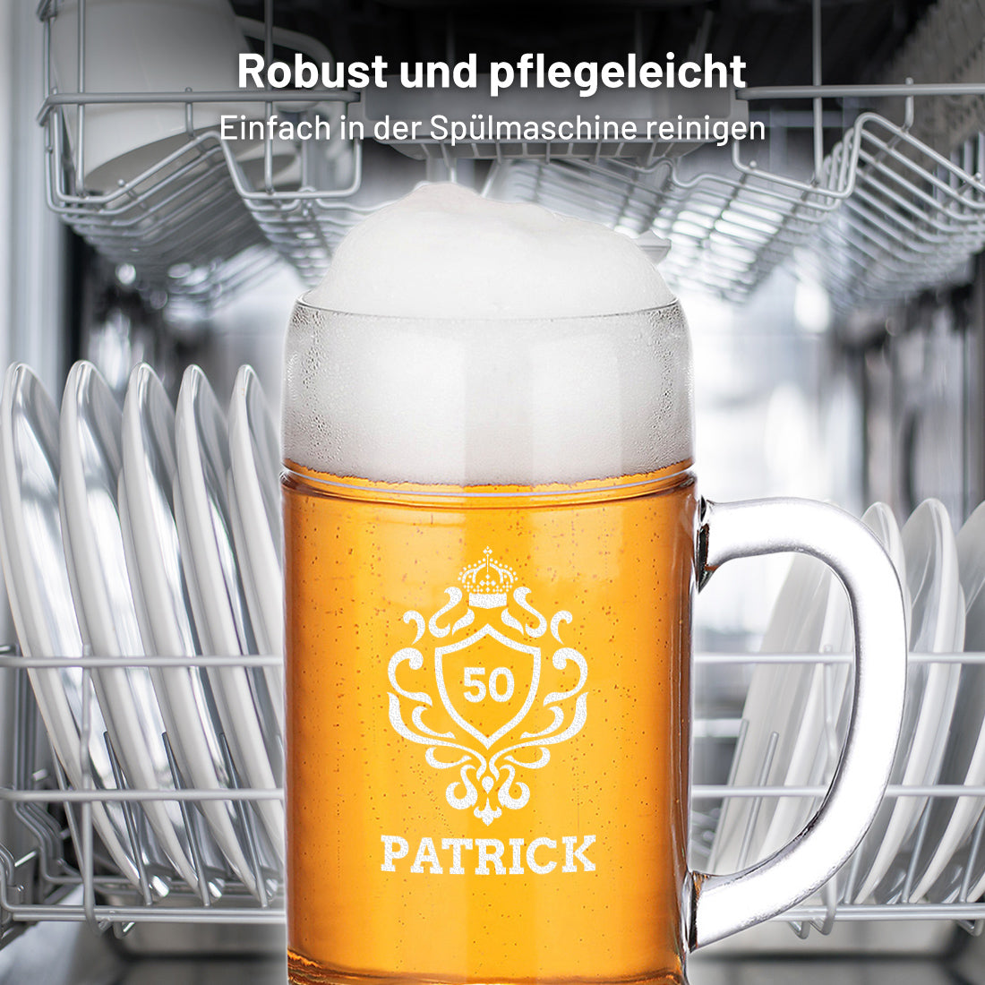 Maßkrug aus Glas 1 Liter mit personalisierter Wunschgravur