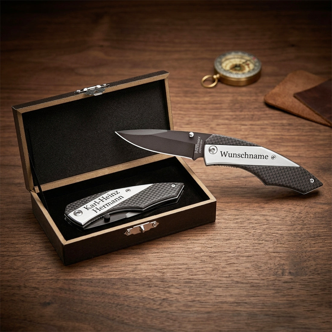 Profi-Einhandmesser im Carbon-Look mit individueller Gravur