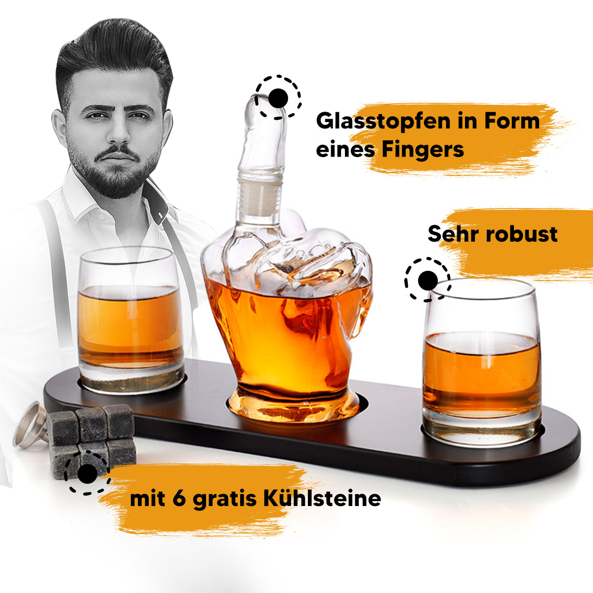 Whisky Mittelfinger Dekanter 6-teiliges Set