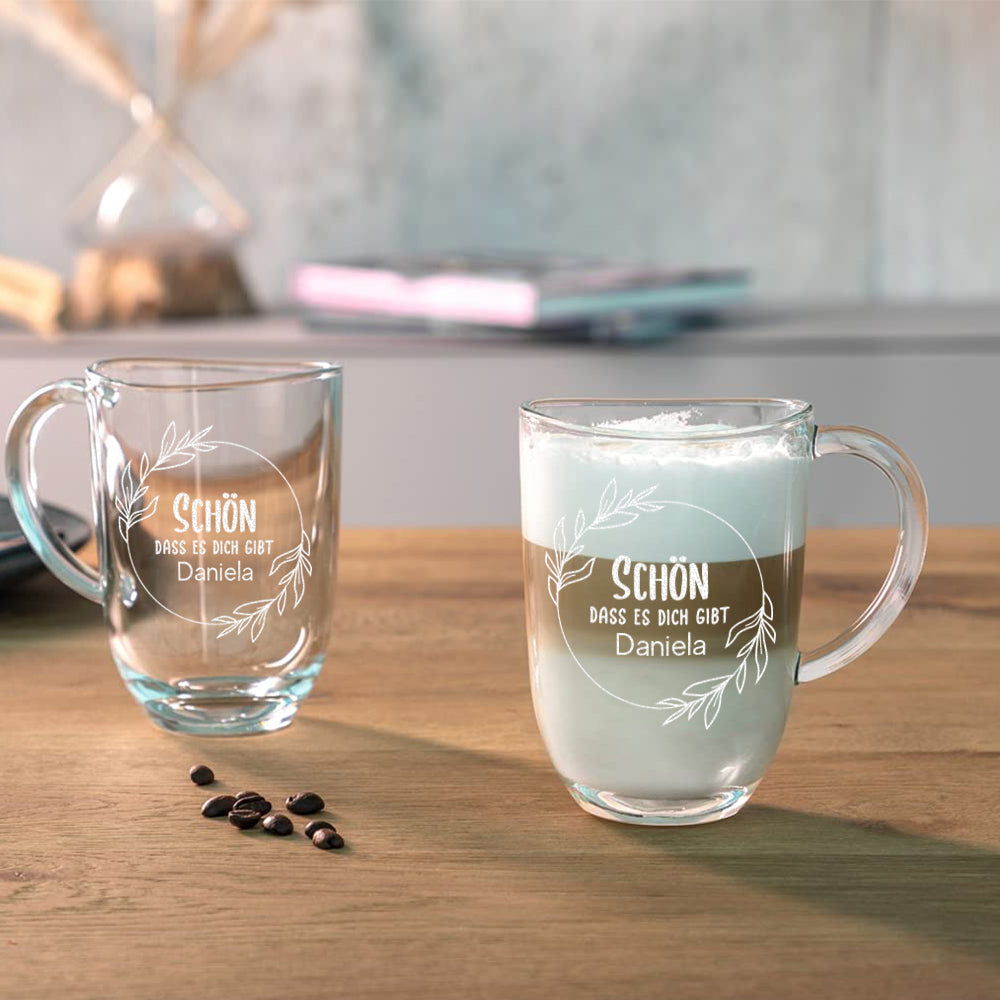 Teeglas groß 380 ml mit Motiv Gravur "Schön das es dich gibt"
