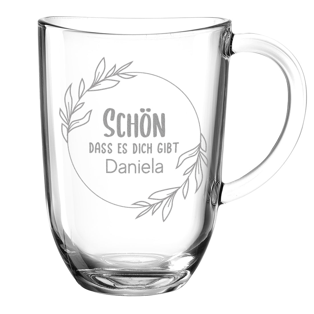 Teeglas groß 380 ml mit Motiv Gravur "Schön das es dich gibt"