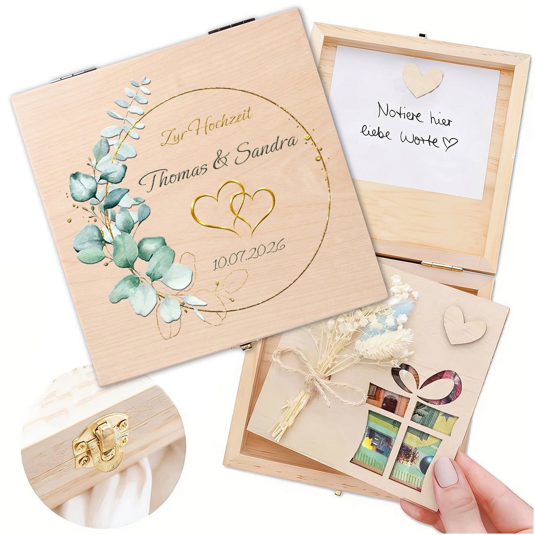 Personalisierte Geldgeschenkbox aus Holz zur Hochzeit