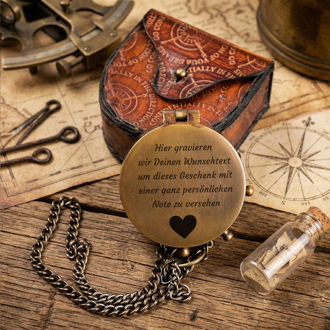 Personalisierter Messing Kompass mit Gravur und Wunschtext als Geschenk für Männer