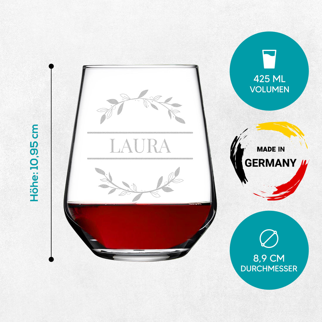 Elegantes Weinglas 425 ml mit Gravur - Personalisiertes Geschenk