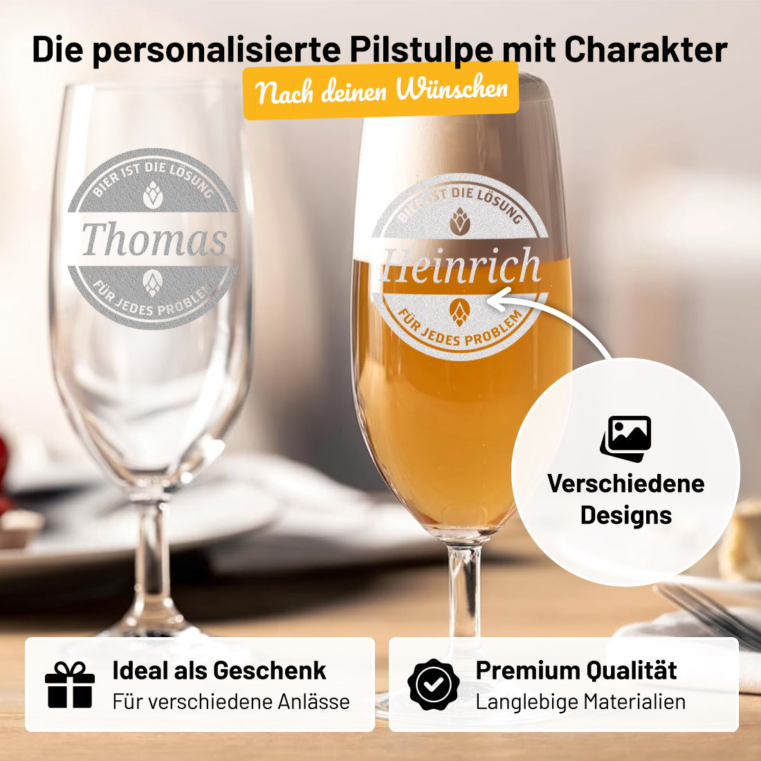 Personalisierte Pilstulpe 0,3 Liter mit Gravur als Geschenk