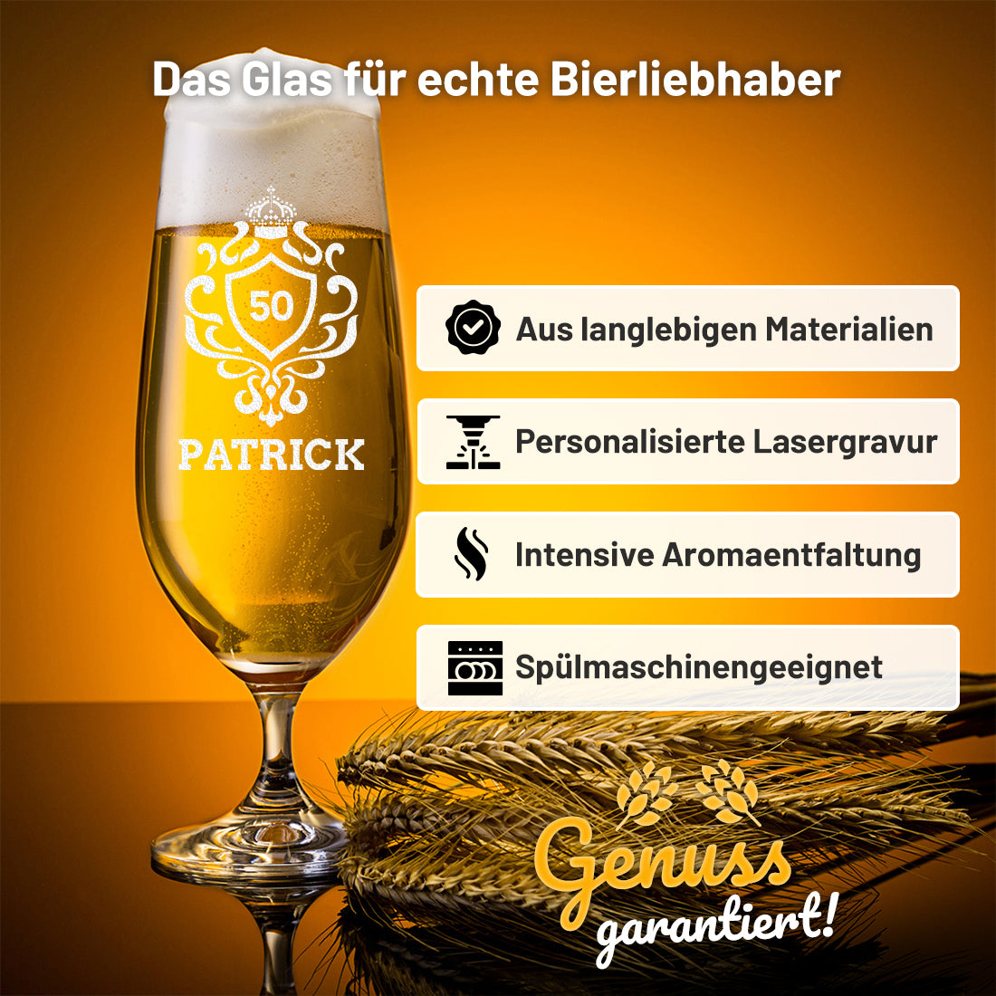 Pilstulpe Bierglas 0,3 Liter mit Gravur als Geburtstagsgeschenk