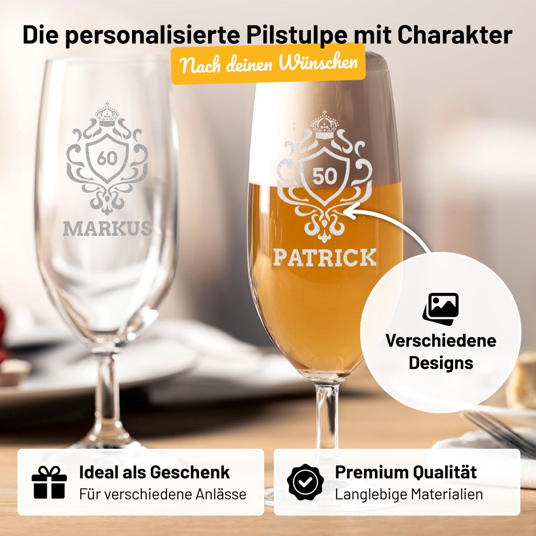 Pilstulpe Bierglas 0,3 Liter mit Gravur als Geburtstagsgeschenk