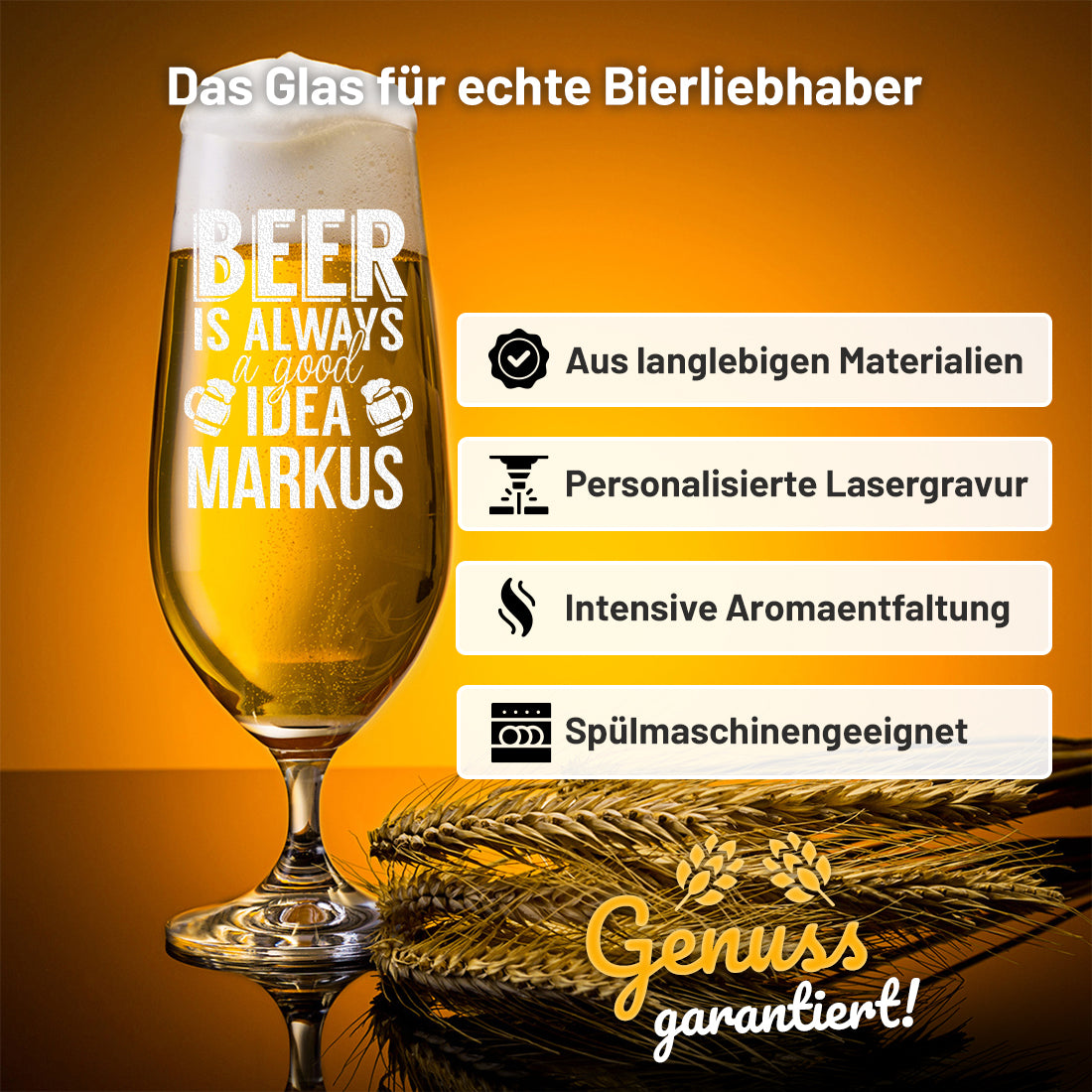 Pilstulpe Bierglas 0,3 L mit Gravur "Beer is always a good idea"