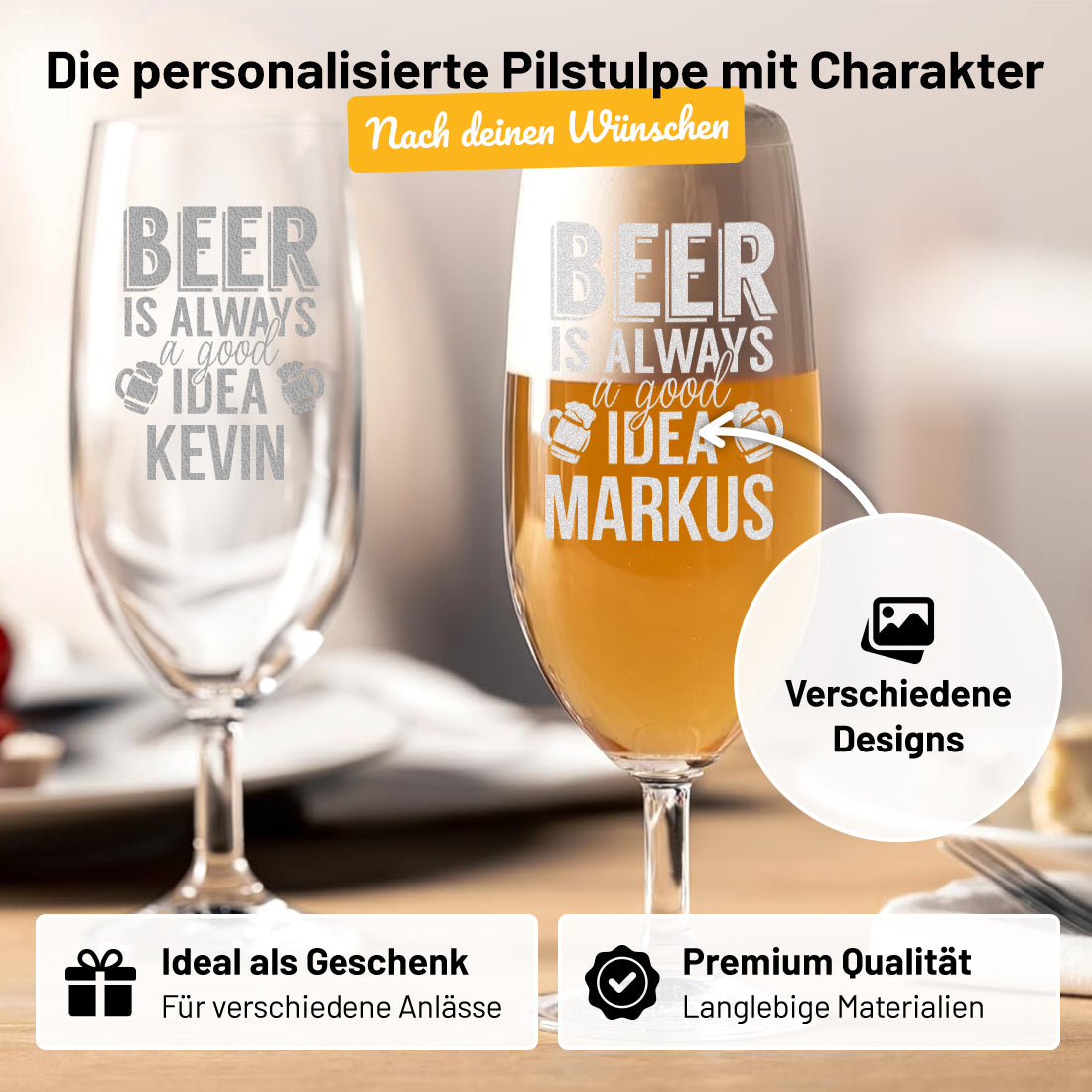 Pilstulpe Bierglas 0,3 L mit Gravur "Beer is always a good idea"