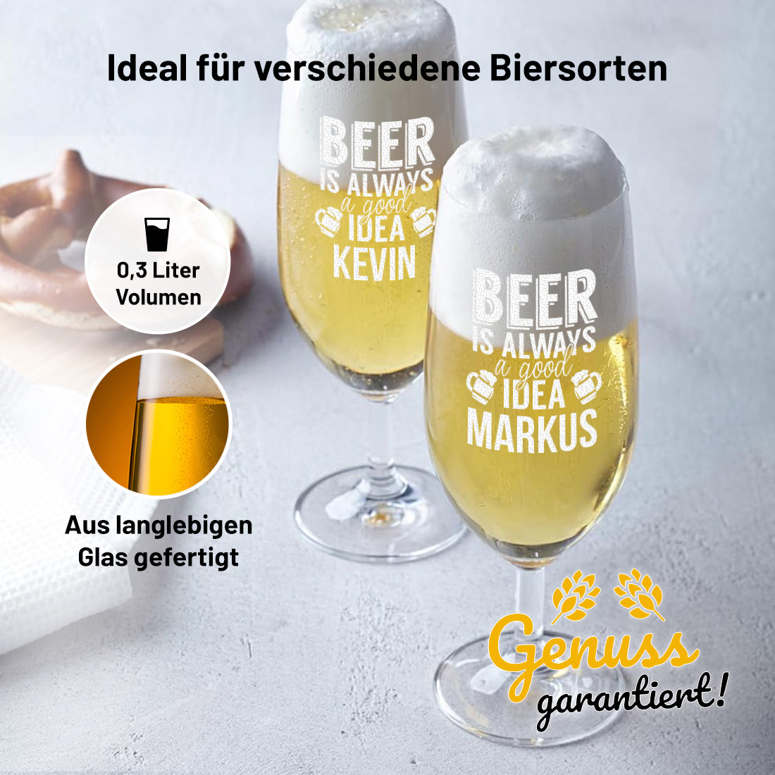 Pilstulpe Bierglas 0,3 L mit Gravur "Beer is always a good idea"