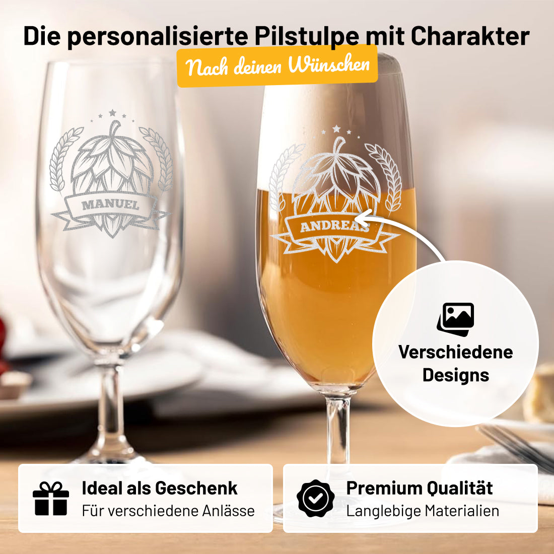 Pilstulpe 0,3 Liter mit individueller Gravur für Männer