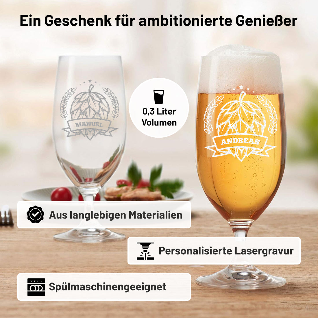 Pilstulpe 0,3 Liter mit individueller Gravur für Männer